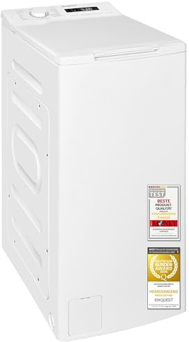 Exquisit Toplader Waschmaschine | 7,5 kg Kapazität, Energieklasse A, 1200 U/Min, 78 dB(A) | schmale Bauform, 15 Programme, Eco 40–60, Kurzprogramm, Startverzögerung, Aquastop | LTO51207-030A weiss