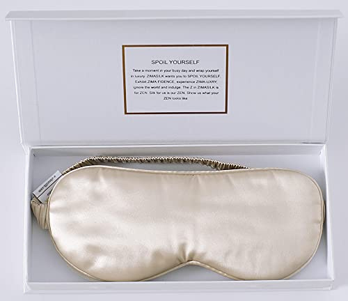 ZIMASILK Schlafmaske aus 100% reiner Maulbeerseide, mit einer Stärke von 22 Momme, gefüllt mit 100% Maulbeerseide, Befestigungsband aus Seide, extrem weiche und bequeme Schlafmaske, Beige
