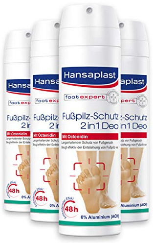 Hansaplast Fußpilz-Schutz 2in1 Deo 4er Pack (150 ml), antibakterielles Fußdeo mit 48h Schutz vor Fußgeruch, Fußspray zur Vorbeugung von Fußpilz