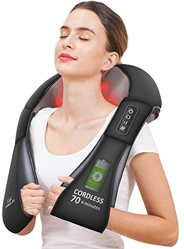 Snailax Nackenmassagegerät Kabelloses, Massagegerät Nacken Schulter Rücken | 70–80 Minuten Akku-Betrieb,Shiatsu Massagegerät zur Schmerzlinderung,8 Knetknoten,2 Intensitätsstufen,Geschenk für Frauen