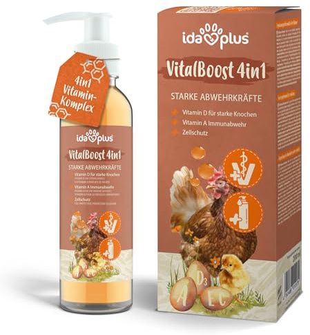 Ida Plus – VitalBoost 4in1 200 ml – Vitaminkonzentrat mit Vitamin ADEC für Starke Abwehrkräfte & stabiles Wachstum – Futterergänzungsmittel für die Vitaminversorgung von Hühnern, Enten & Geflügel