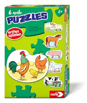 Noris 6 erste Puzzles Fahrzeuge – Kinderpuzzle ab 2 Jahren mit Bauernhoftieren – 6 robuste Puzzles mit 2–5 Teilen – Spielzeug für Kleinkinder Jungen Mädchen – geeignet für Puzzle-Einstieg Lernen