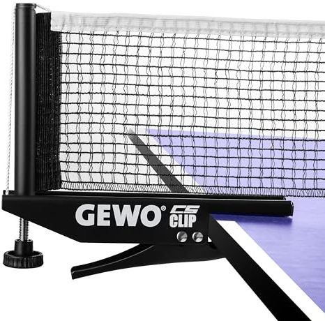 GEWO CS Clip Tischtennisnetz - Robustes Tischtennis-Netz für die Tischtennisplatte - Metallgarnitur zum Klemmen mit Höhenverstellschraube und strapazierfähiger Netzstruktur, schwarz, 183cm lang