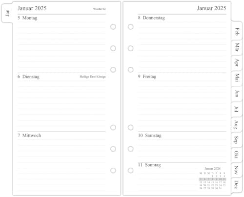 newestor 2026 Wochenplaner Einlage Personal A6, 1 Woche auf 2 Seiten mit Tabs, 9,5x17,1cm
