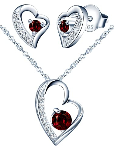 Yumilok Schmuckset Damen 925 Sterling Silber Halskette & Ohrringe Set, Herz Anhänger mit 45cm Kette & Ohrstecker mit blau Zirkonia für Mädchen