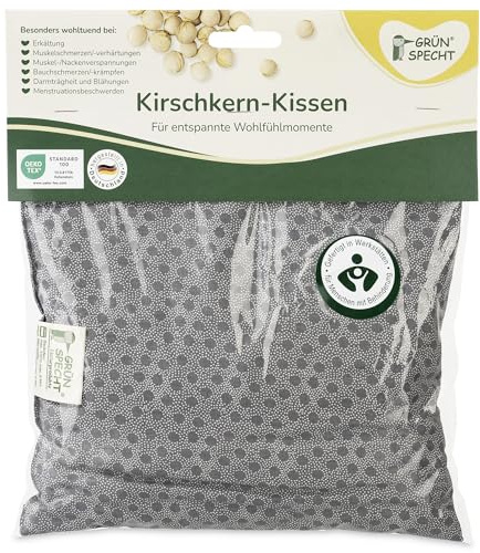 GRÜNSPECHT Kirschkern-Kissen 22 x 24cm, 100% Baumwolle, grau | Medizinprodukt: Wärmekissen mit Kirschkernfüllung, für Mikrowelle & Backofen - bei Bauchschmerzen I Made in Germany