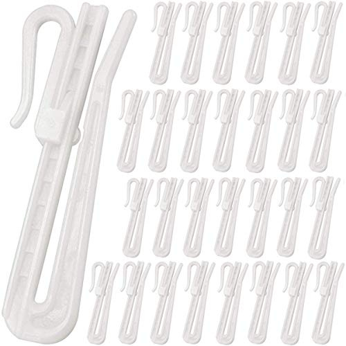 Fiyuer vorhanghaken weiß 50 Pcs Gardinenhaken Gleiter Einstellbar Weiss Kunststoff Curtain Haken Vorhanghaken gardinenröllchen 7mm (7 cm)