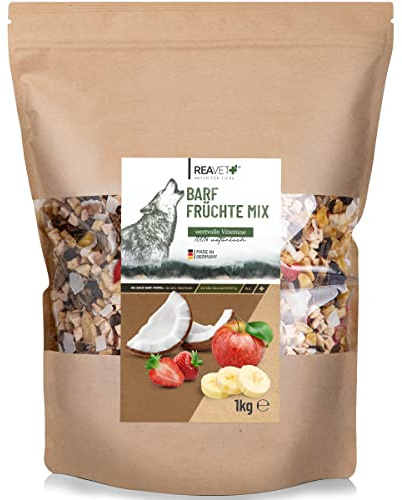 ReaVET Barf Früchtemix 1kg - Obstflocken für Hunde I Getreidefrei & Glutenfrei I Barf Zusatz I Hundeflocken, Barf Futterzusatz ohne künstliche Zusätze