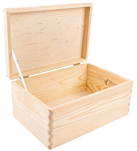 Holz-Aufbewahrungsbox mit Deckel | 30 x 20 x 14 cm | Unbehandelte Kiefer, Erinnerungskiste, ideal zum Bemalen, für Decoupage und kreative Projekte