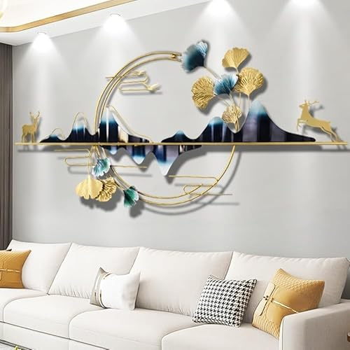 acfeco 3D Wanddeko Metall, Wohnzimmer Metallbilder Modern, Gingko Handgemachte Wandskulpturen, Metalldeko Wand für flur Wohnzimmer Büro Schlafzimmer Hotel Esszimmer, 130x59cm