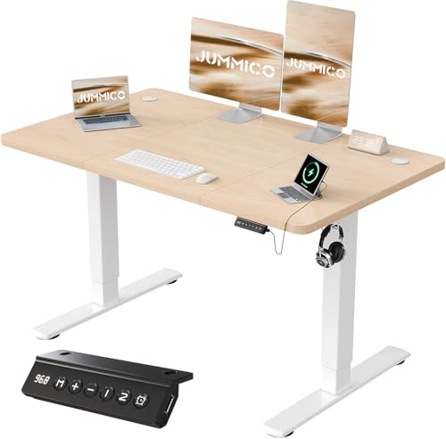 JUMMICO Höhenverstellbarer Schreibtisch mit USB-Ladeanschluss,Schreibtisch Höhenverstellbar Elektrisch 120 x 60 cm, Steh-Sitz Tisch Stehpult Verstellbarer Computertisch,Standing Desk,Beige