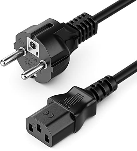 deleyCON 2m Kaltgerätekabel Netzkabel Stromkabel Kaltgeräte Strom Kabel Schutzkontakt Stecker Typ F (CEE 7/7) auf Kaltgerätekupplung C13 Buchse PC Computer Monitor Drucker Beamer - Schwarz