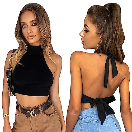 Neckholder Top Damen Ärmellose Tops Rückenfreies Tank Top Slim Fit Shirts Cami Top Sexy Crop Top Elegant Stil Strassenmode Sommer Oberteile