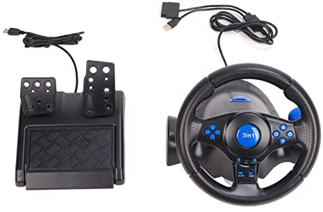Gaming Lenkrad, Multifunktionales ABS 3-in-1 Spiel Rennrad mit 180 Grad Drehung und Pedalen für PC