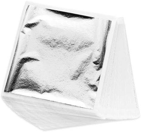 Apausvcm 100 Blätter Blattsilber Imitation,Silber Blatt zum Basteln Silberfolie Flocken Silberfolie Blätter Silber Bastelpapier für Kunst Projekt Handwerk Dekoration Vergoldung Handwerk DIY Kreation