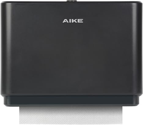 AIKE Papierhandtuchspender, 200+ Blätter für Z-Falt & Multi-Falz 25.4x7.8cm | Schwarz, Wandmontiert, Doppelmontage, Kein Reißen, Kein Verklemmen, Bohrfrei, ABS, Leicht Reinigen