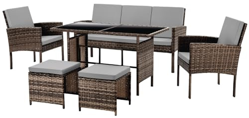 SVITA Denver Polyrattan Gartenmöbel Set 7 Personen Essgruppe Lounge Esstisch Braun