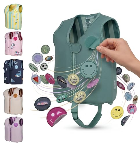 NOARD Kinder Schwimmweste 2-6 Jahre 15-30 kg | EN 13138-1:2021 Zertifiziert | Schwimmhilfe mit Klett-Patches zum Personalisieren, Verstellbarer Schrittgurt, 8 herausnehmbare Schwimmkörper