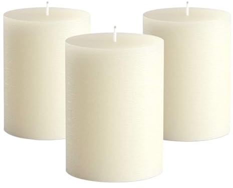 Rauchfreie Stumpenkerzen für stilvolle Ambiente – Hygge-Deko für Zuhause, Hochzeit & Wellness (Elfenbeinfarben, 7,5 x 7,5cm(3er-Pack))