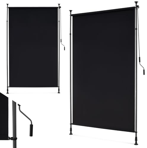 RELAX4LIFE Klemmmarkise Senkrechtmarkise 150 x (220-310) cm, Höhenverstellbar, Vertikalmarkise mit Handkurbel ohne Bohren, für Terrasse Balkon Garten, Sichtschutz, Ausziehbar & Blickdicht