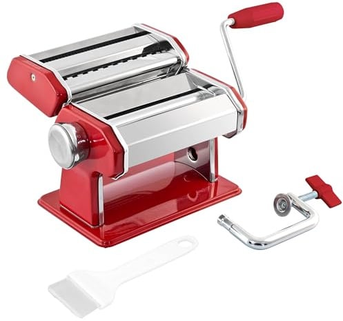 bremermann Nudelmaschine Edelstahl/Metall ROT - für Spaghetti, Pasta und Lasagne (7 Stufen), Pastamaschine, Pastamaker
