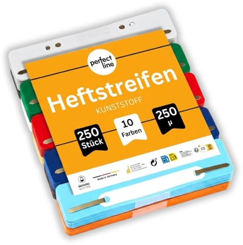 perfect line - 250 Heftstreifen PP (10x25), recycelbarer Kunststoff, made in Germany
