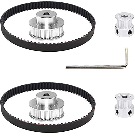 MMOBIEL 2x 2GT Synchronzahnriemen 200 x 6mm / 7,8 x 0,23 Zoll und Riemenscheibe 20 – 36 Zähne 5mm-Bohrloch, Zahnriebenscheibe aus Aluminium Inkl. 4x M4 Schrauben und Schlüssel