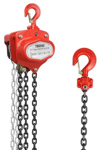 TEENO VT Flaschenzug - Hubkapazität 1 Tonnen, Hubhöhe 6 Meter, Neue Doppel-Ratsche Bremse, G80 Manganstahlkette -Handkettenzug Perfekt für alle Hebeprojekte (1T6M)