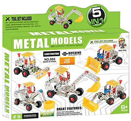 Aole Metallbau-Set, 5-in-1, Baufahrzeuge, 139 Teile, Lernspielzeug für Kinder ab 6 Jahren