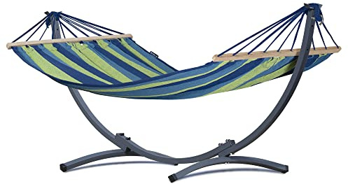 Potenza Hängematte mit Gestell I Stabiler Rahmen 200kg - 250cm Balkon I Hängematte 200x120cm I Indoor Outdoor Garten Pool Terrasse Stahl (Basic Gestell Graphit, Grün - Stabhängematte)