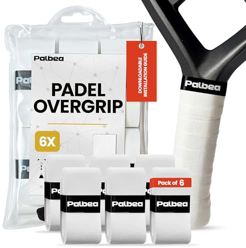 Palbea Padel Griffband - 6er-Pack - Extra Klebrig - Weiß - Hohe Schweißabsorption - Rutschfestes Padel Tennis Overgrip - Weiche Oberfläche - Speziell für Padel-Schläger entwickelt.