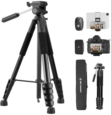 K&F CONCEPT Kamera Stativ S255A3+BV01, Leichtes Stativ mit Tasche,190cm Handy Stativ,Tripod für Canon Nikon Sony Kamera/DSLR/Camcorder, Stativ für Smartphone,Reisestativ mit Handy-Tablet-Halterung