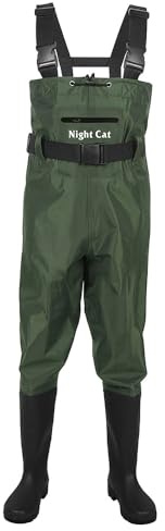 Night Cat Wathose Herren Damen Frauen Wathose mit Stiefeln wasserdichte Atmungsaktive Crosswater Waders Grün 46
