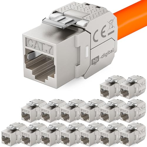 HB-DIGITAL 16x CAT 7 Keystone RJ45 Modul Buchse für starre LAN Kabel | 10 Gbit/s, AWG 22-24, werkzeuglos, LSA vollgeschirmt STP, vergoldete Kontakte für Patchpanel Netzwerkdose