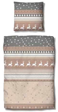 Traumschlaf Basic Biber Bettwäsche Winterland – kuschelweich und wärmend aus 100% Baumwolle – ideal für kalte Winternächte – Winterliches Design – 135 x 200 cm + 1 Kissenbezug 80 x 80 cm