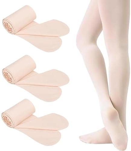 SSKHE Ballettstrumpfhosen für Mädchen, 3 Paar, Blassrosa, Ballett-Leggings, Strümpfe, weicher Stretch-Fuß-Tanzstrumpfhosen für Studenten, Kindertraining, XL, One Size