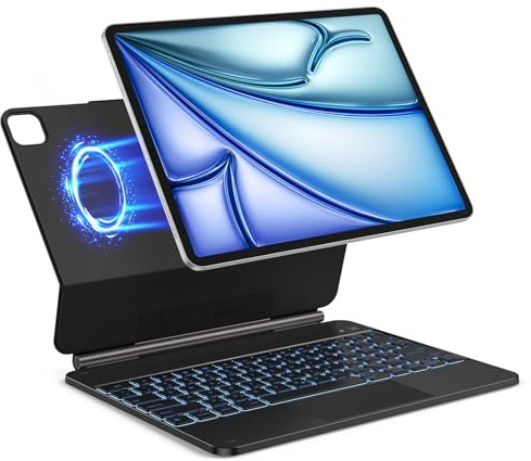 TECURS Magnetische Tastatur Hülle für iPad Air 13 (M4/M3/M2, 2026/2025/2024),Tastatur für iPad Pro 12.9 (6/5/4/3 Gen), Magic Keyboard für Pad Pro 12.9 mit 11 Farben Hinterleuchtet,QWERTZ, Schwarz