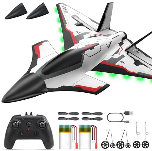 DEERC Future RC Flugzeug mit 4 Kanälen, LED-Lichtern, leicht zu fliegen, akrobatisches Flugzeug, 2,4 GHz 6-Achsen-Gyro-Stabilisator, RTF Segelflugzeug für Erwachsene, Kinder, Anfänger und Jungen.