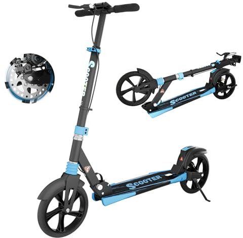 MEE GOO Erwachsenen Scooter – Roller mit Scheibenbremse & Doppel-Stoßdämpfern, 200mm PU-Räder, ABEC-7 Kugellager, rutschfeste Deck (Rosa/Weiß/Blau) – Max. 100kg