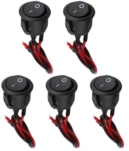 5Stück Wippschalter,Runde Schalter 12v mit Draht,Mini Rund Kippschalter 12v | 2 Polig Ein/Aus Spst Switch Kippschalter,Mikroschalter für Lichtschalter Wohnmobil Auto/Motorrad/Haushaltsgeräte