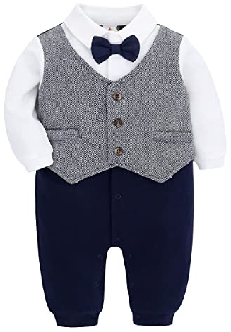 Famuka Baby Junge Smoking Neugeborenen Strampler (Grau, 3-6 Monate)