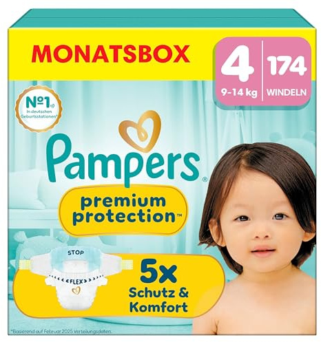 Pampers Premium Protection Größe 4, 174 Windeln, 9kg-14kg, unser Nr. 1 Haut- und Auslaufschutz