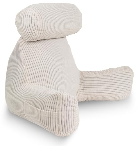 bananair – Lesekissen für Bett und Sofa aus Cord – Abnehmbare, Maschinenwaschbare Hülle – Weich & Komfortabel, Rückenstütze mit Armlehnen & Ergonomischer Sitzfläche (Cremeweiß)