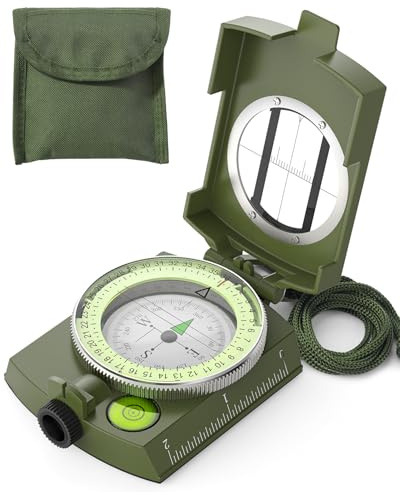 Sportneer Militär Marschkompass, Professioneller Taschenkompass Peilkompass Kompass Compass mit Tragschlaufe für Jagd Wandern und Aktivitäten Camping im Freien, Wasserfest und Stoßfest