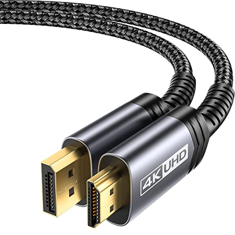 JSAUX 4K DisplayPort to HDMI Cable 3M, 4K@30Hz/2K@60/1080P@120 Unidirectional [Gold-Plated, Braided, Aluminium Sleeve] DP Computer to HDMI Monitor Compatible with Lenovo, HP, Dell, AMD, NVIDIA