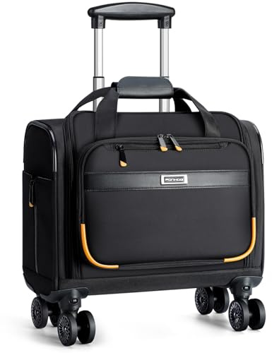 Ponhog Bussiness Trolley Aktenkoffer mit 4 Rollen, 15,6 zoll Laptop Laptoptasche Handgepäck Flugzeug Pilotenkoffer für Geschäft/Arbeit/Pendeln/Reisen/Uni, Schwarz