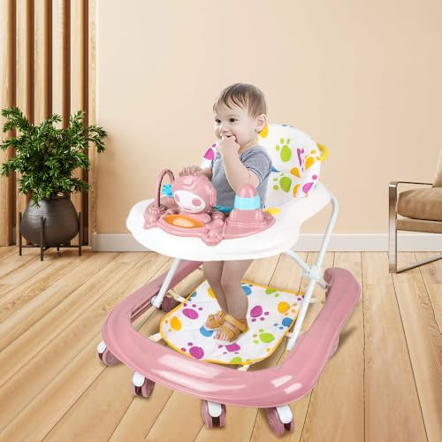 3-in-1 höhenverstellbare Lauflernhilfe für Babys und Mädchen, faltbare Baby-Lauflernhilfe mit 3 verstellbaren Höhen, Sitz und abnehmbarem Tablett, Aktivitätszentrum für 6+ Monate, Belastung 12 KG-62 x