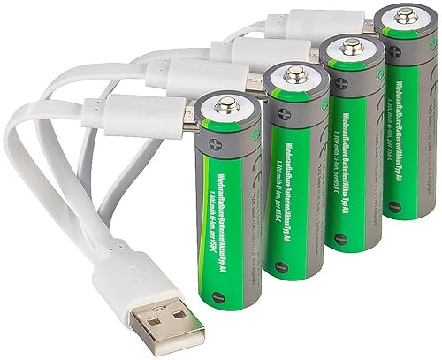 tka Köbele Akkutechnik Batterien aufladbar: 4er-Set wiederaufladbare Batterien Typ AA,1950mWh,schnellladen per USB (aufladbare AA Batterien, AA Akku USB, 1 5V wiederaufladbar)