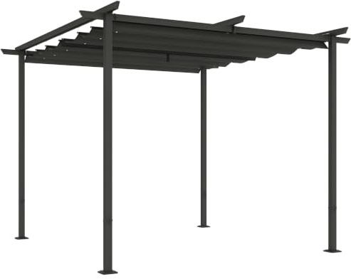 Outsunny Pergola 3x3m Garten Pavillon Verstellbares Sonnendach Dunkelgrau | Terrassendachung aus Metall, Gartenpavillon, UV Schutz 30+, Freistehender Sonnenschutz, Raffpavillon