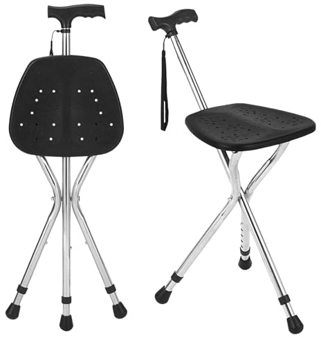 Gehstock mit Sitz, Sitzstock 120kg Kapazität, Große Sitzbrett In Fünf Positionen Höhenverstellbar, Cane und Hocker Dual-use, Spazierstock mit Sitz für Ruhende Erwachsene, Senioren und Genesener